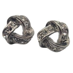 Vintage BARCS Silver TONE Amber Orange Glass CABOCHON Clip ON Earrings